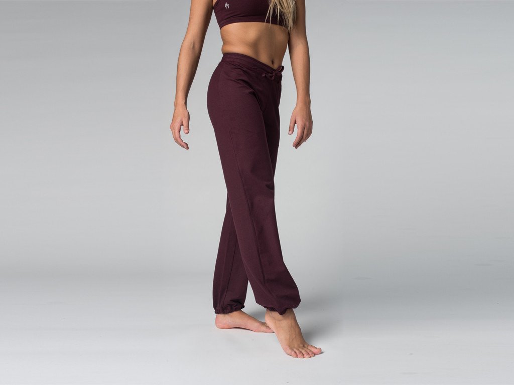 Pantalon de yoga Param 95 coton Bio et 5 Lycra Prune Vêtements de