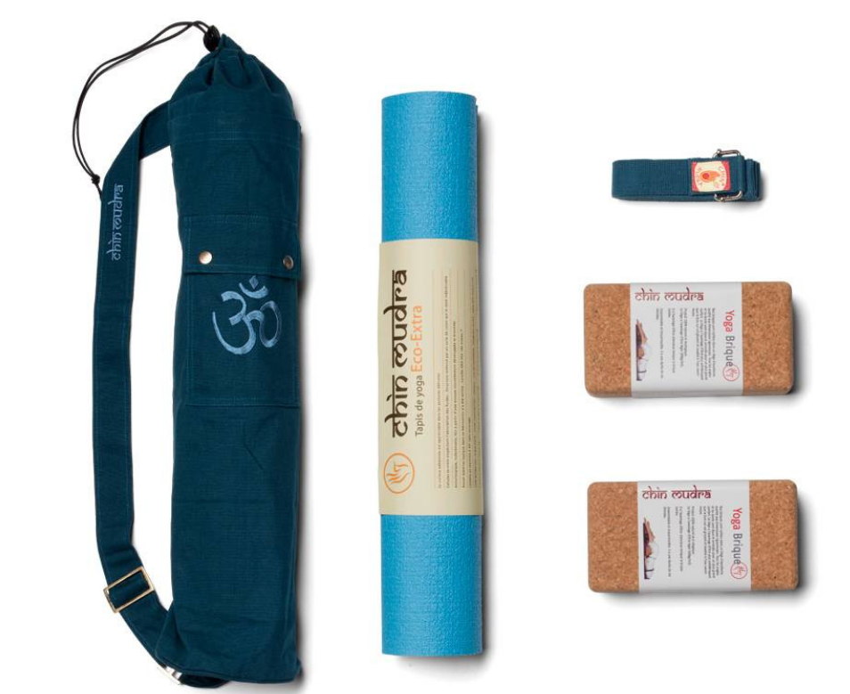 Kit Yoga confirmé Chin Mudra : Tapis de yoga + Sacs à tapis  + 2 briques + sangle