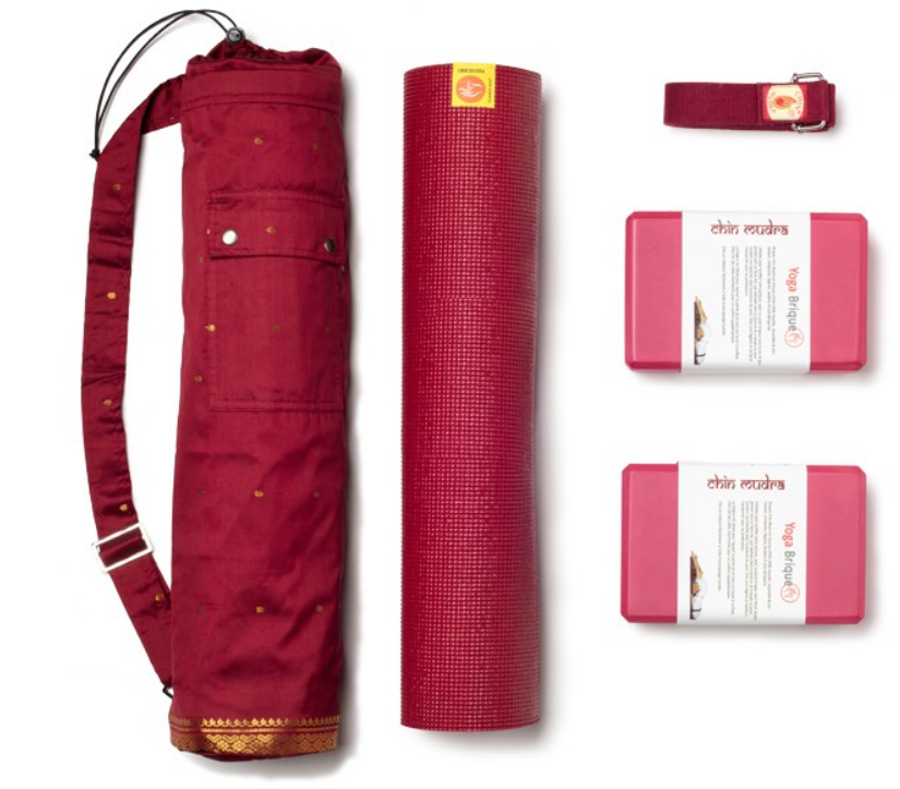 Le kit yoga pour débutants de Chin mudra : tapis et son sac - briques yoga - sangle
