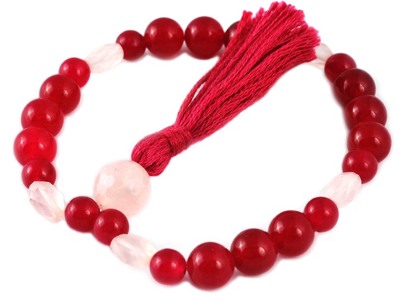 Item Mala 27 perles Jade Violet & Quartz Rose