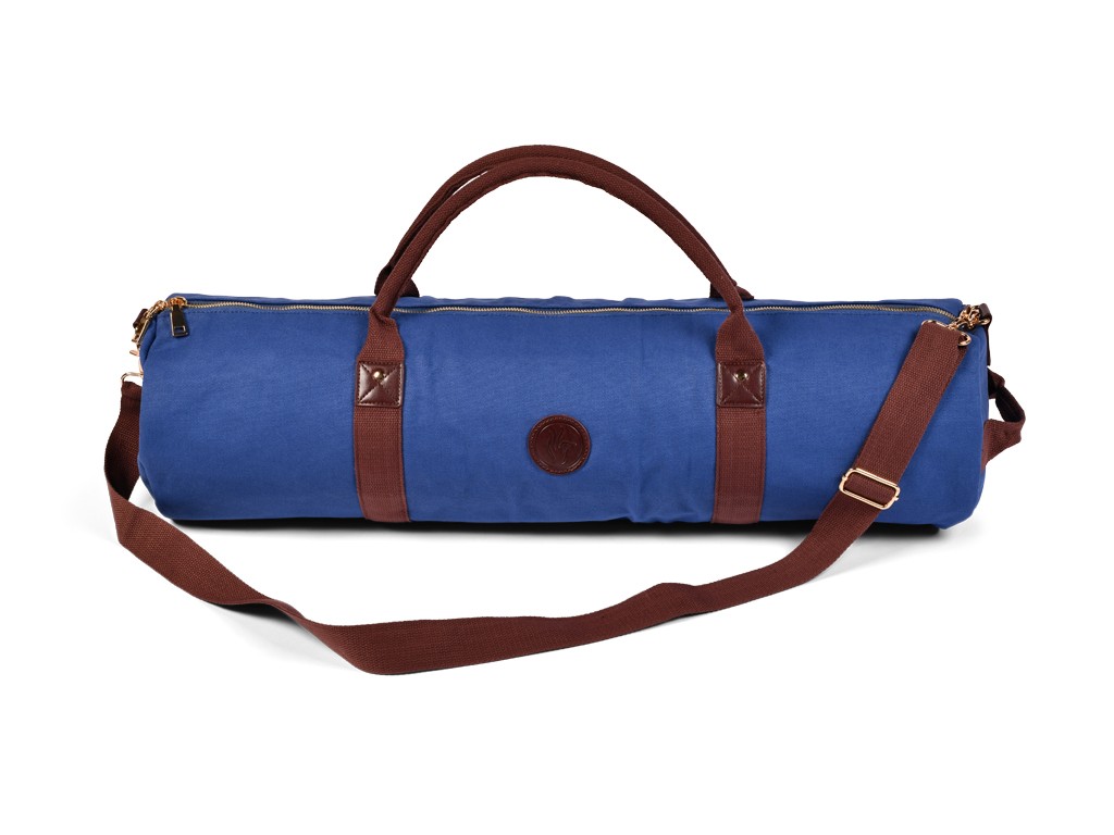 image Sac à Tapis de Yoga Baroudeur Coton Bio et Cuir végan - Bleu de chauffe 20 cm x 70 cm