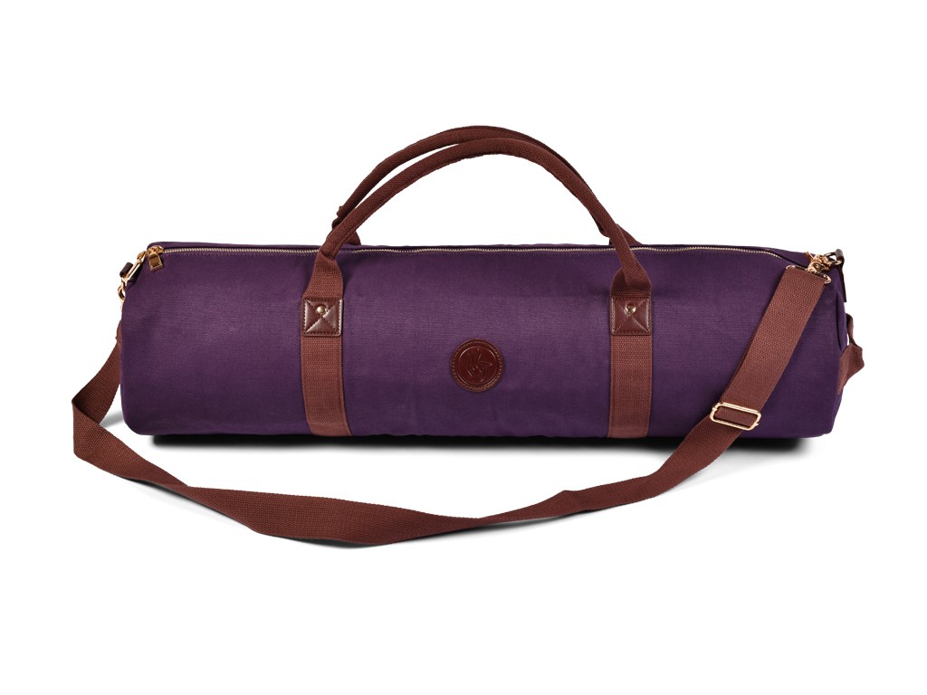image Sac à Tapis de Yoga Baroudeur Coton Bio et Cuir végan - Prune 20 cm x 70 cm